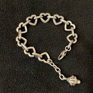 Brighton Etched Silver Hearts Link Bracelet 7.25" - 8"